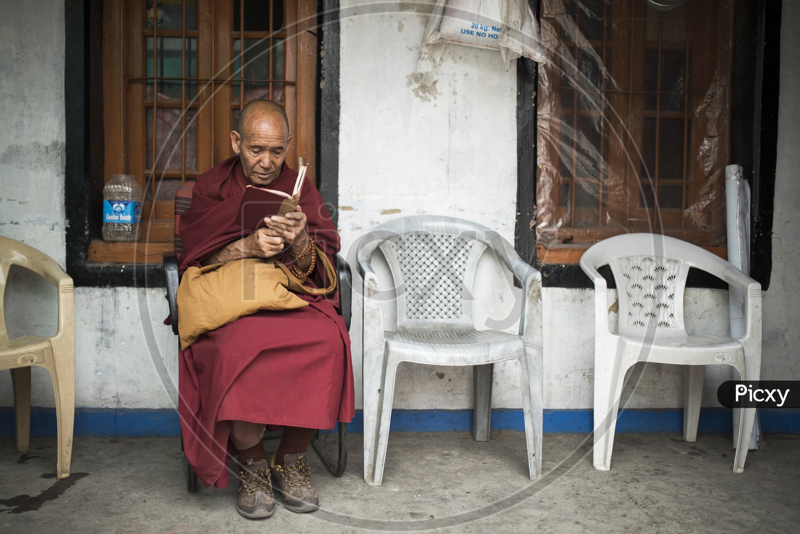 Buddhist Monk Reading a Book