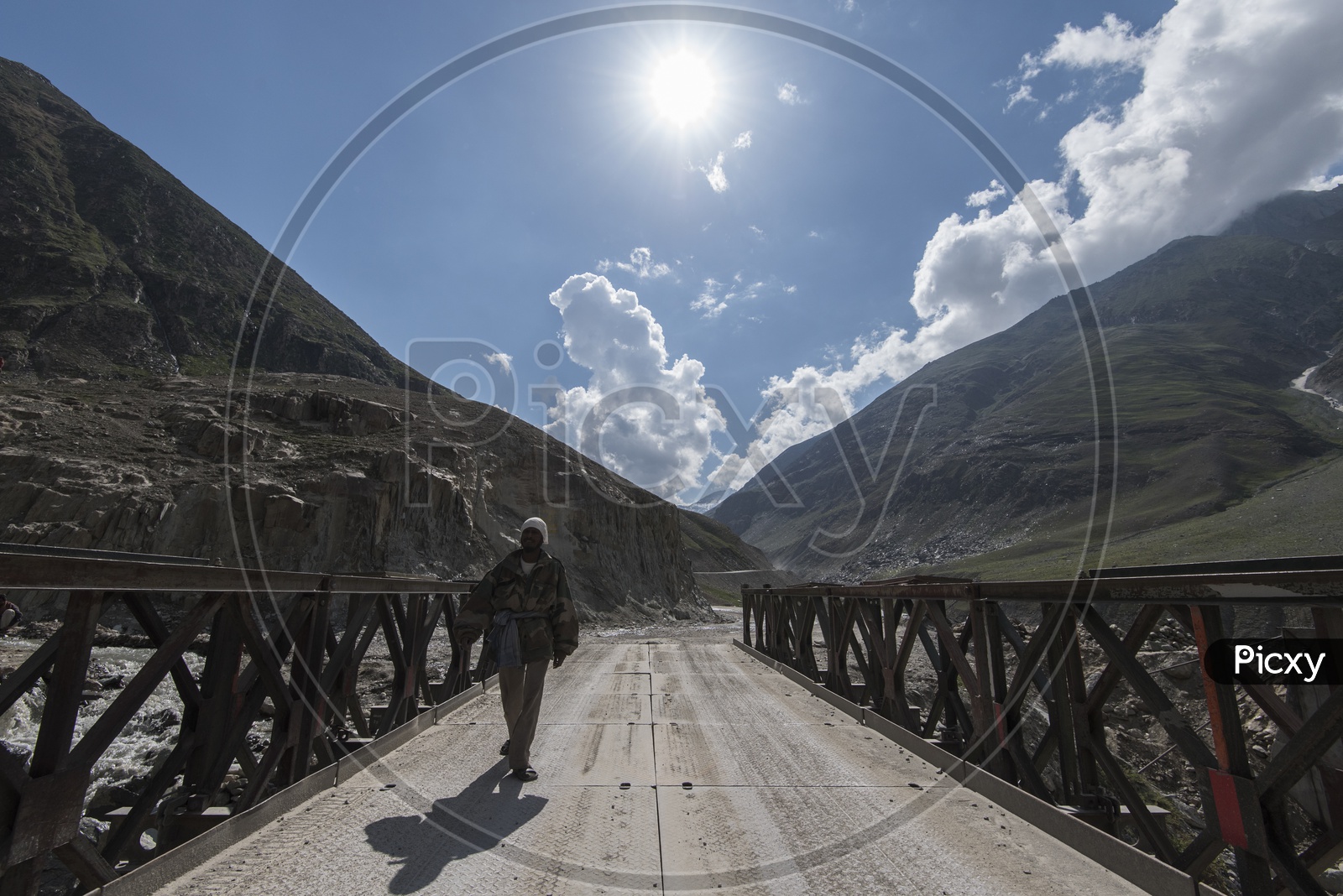 Man walking on Bridge in Leh