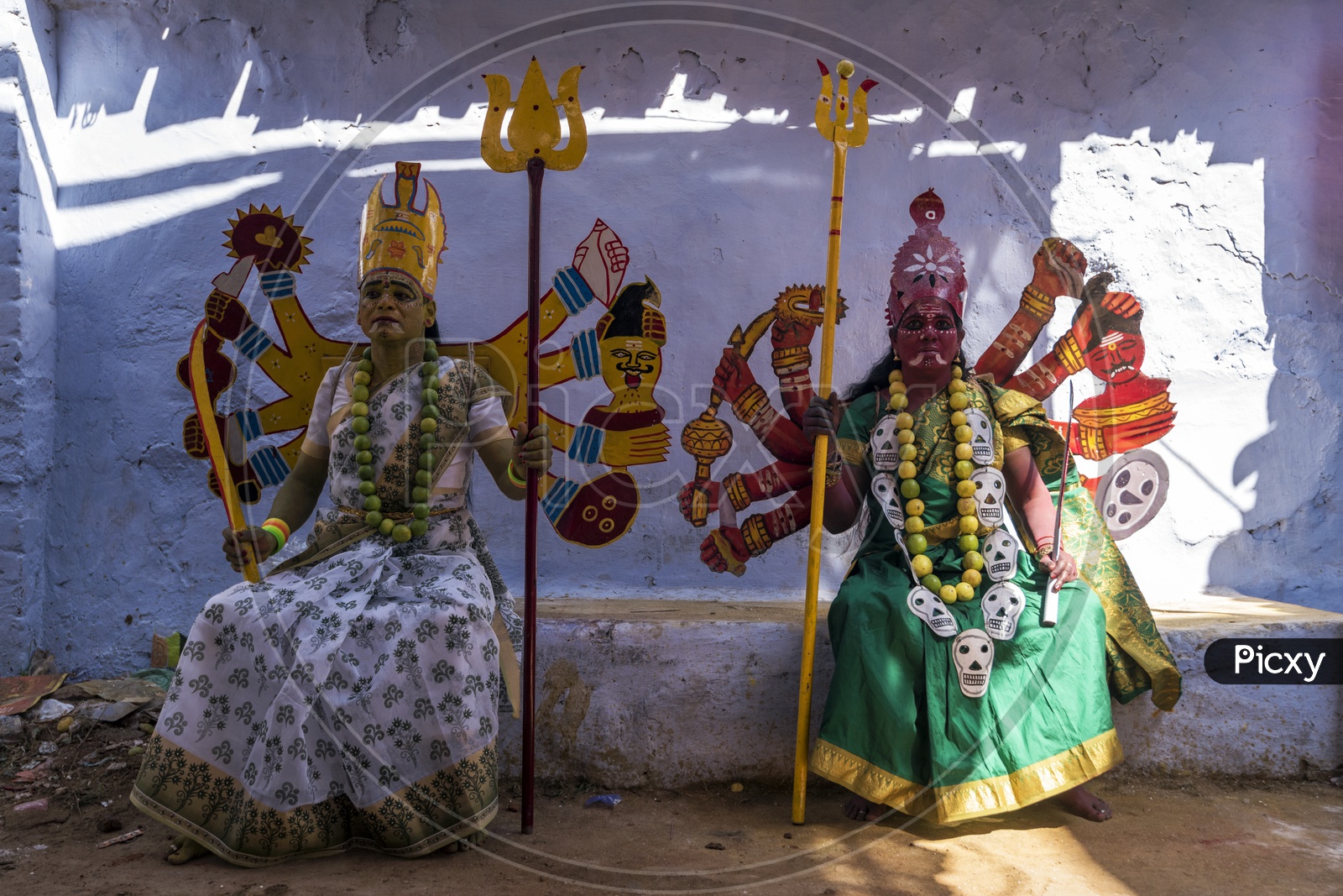 People dressed up for the Festival of Kali Kaveripattinam