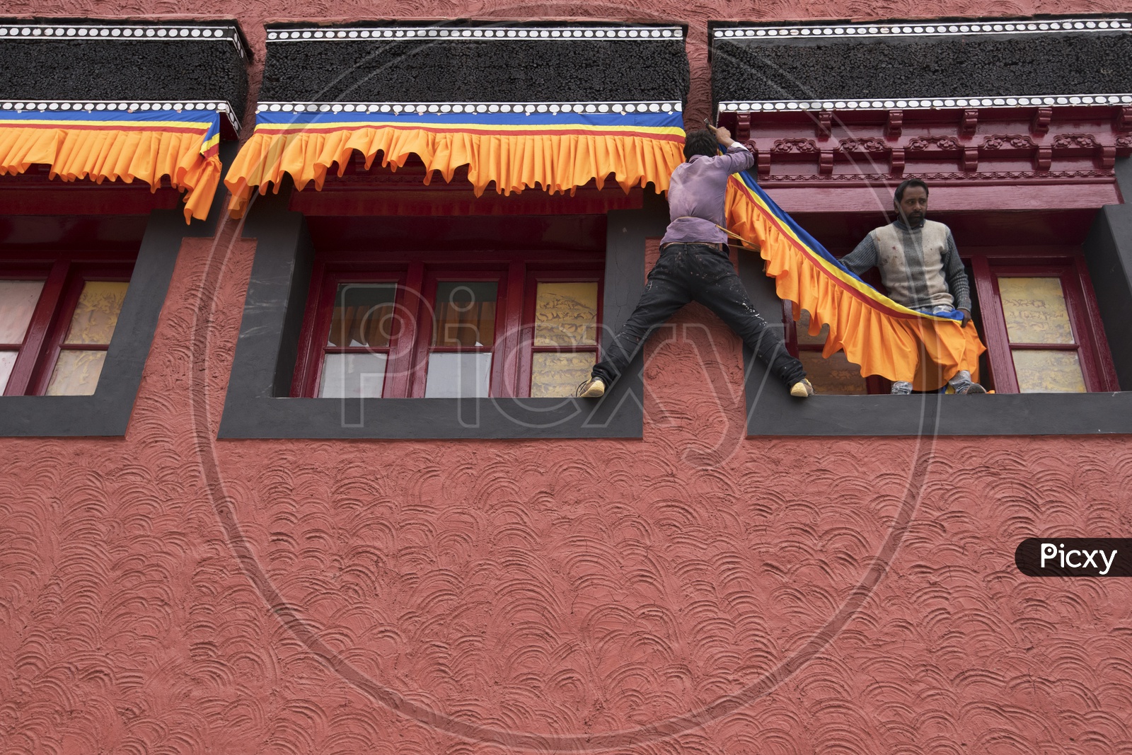 Workers Decorating Monastery in Leh