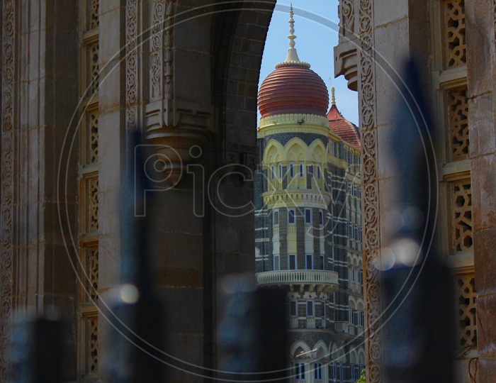 Tomb of Hotel Taj through the gateway Of India Mumbai
