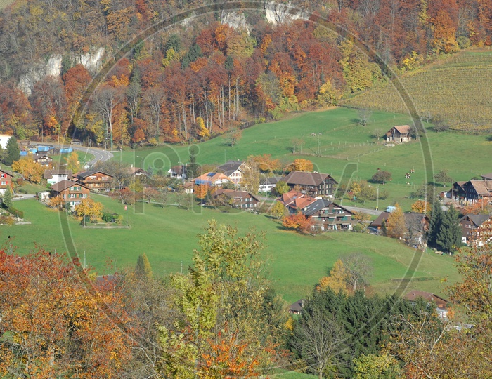 Houses on the Plateaus in Switzerland