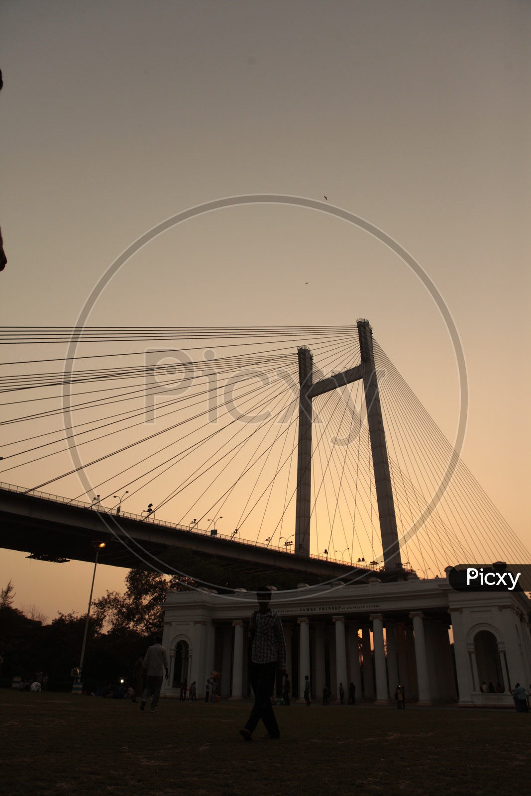 Evening view at James Prinsep memorial ghat over looking Vidyasagar Setu bridge in Kolkata