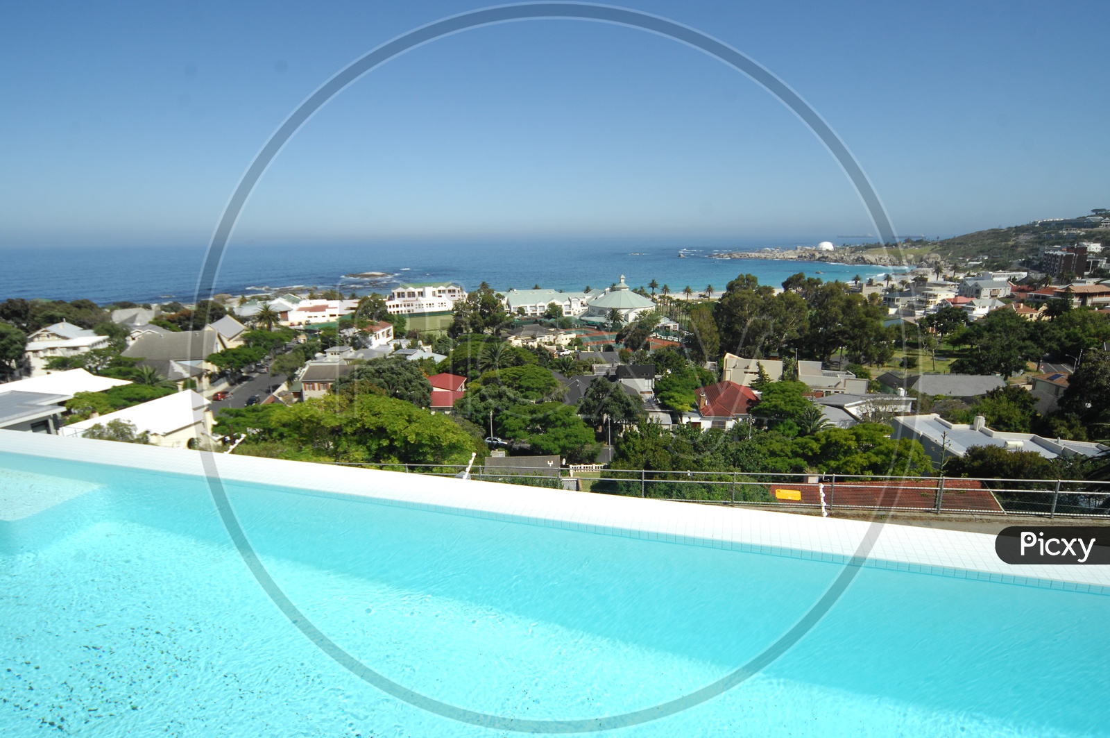 A pool with view view of Capetown