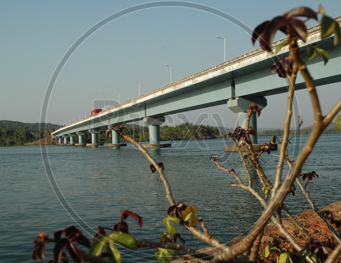 View of the Mandovi bridge over the Mandovi river in Goa