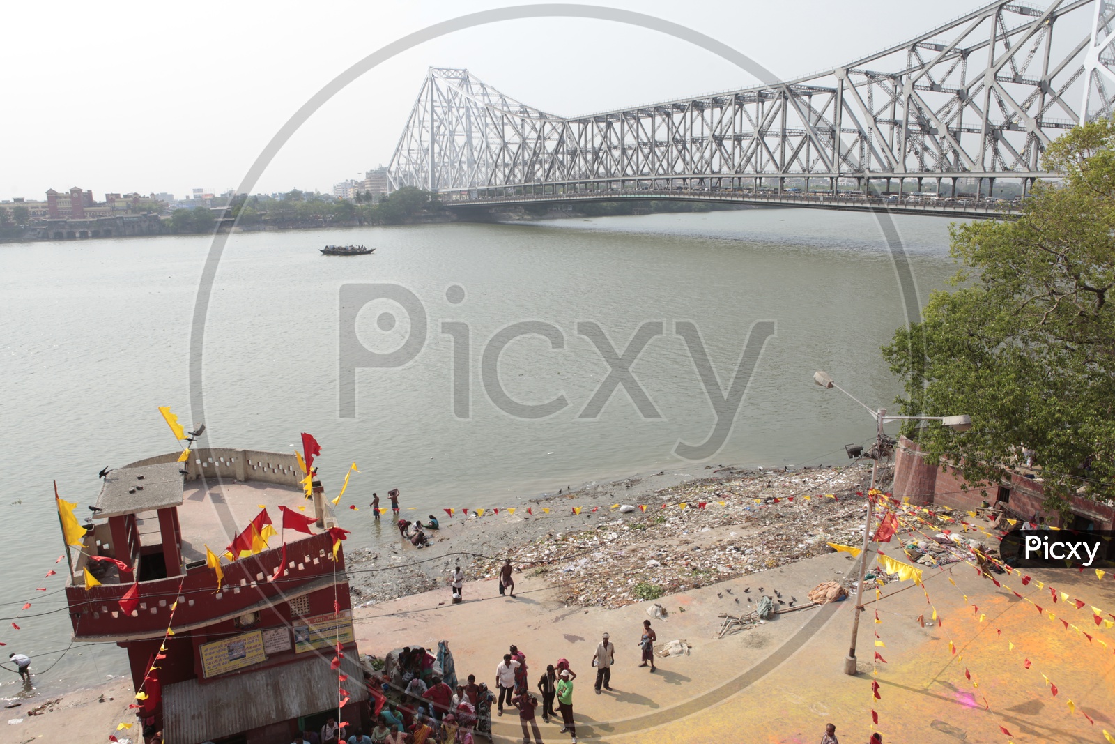 View of the Hooghly River Ghat and Howrah Bridge from a House stay