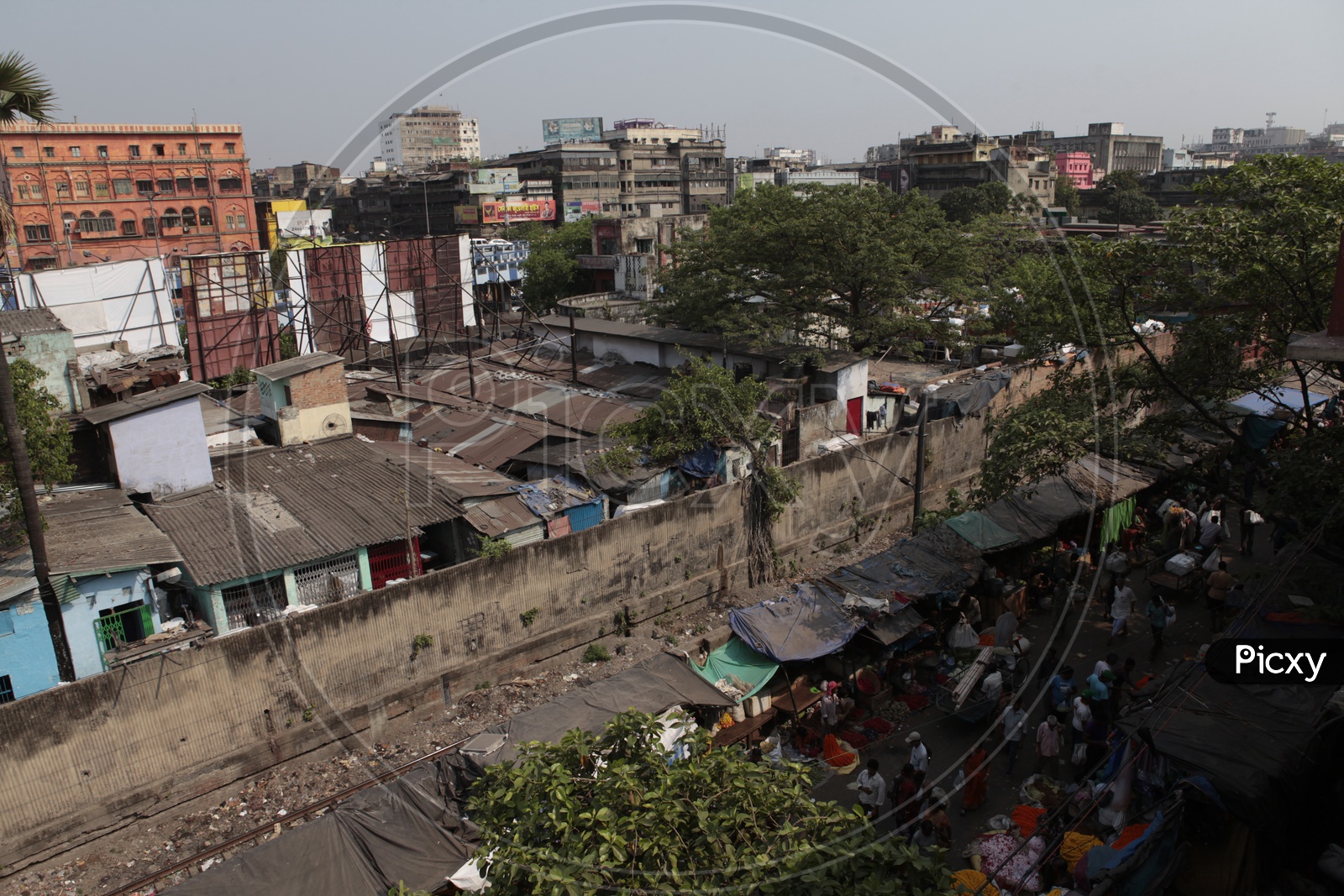 Slum area and flower market view in Kolkata