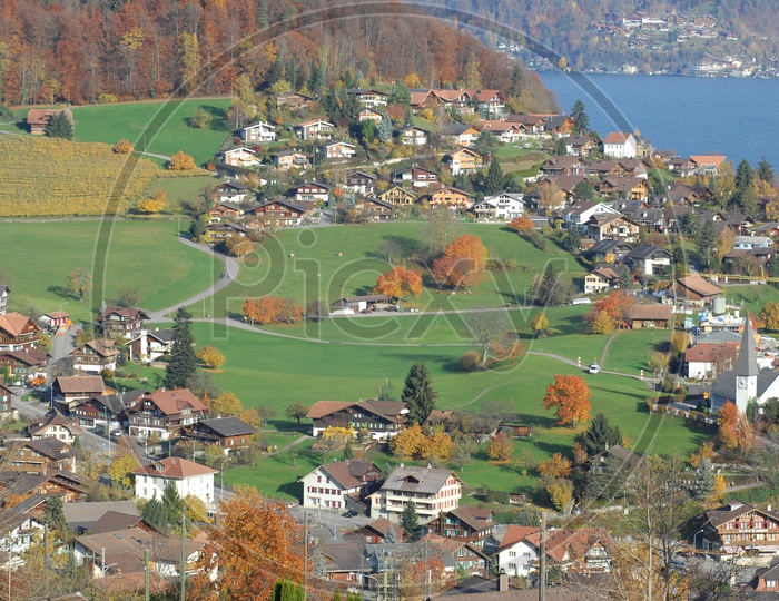 Houses on the Plateaus in Switzerland