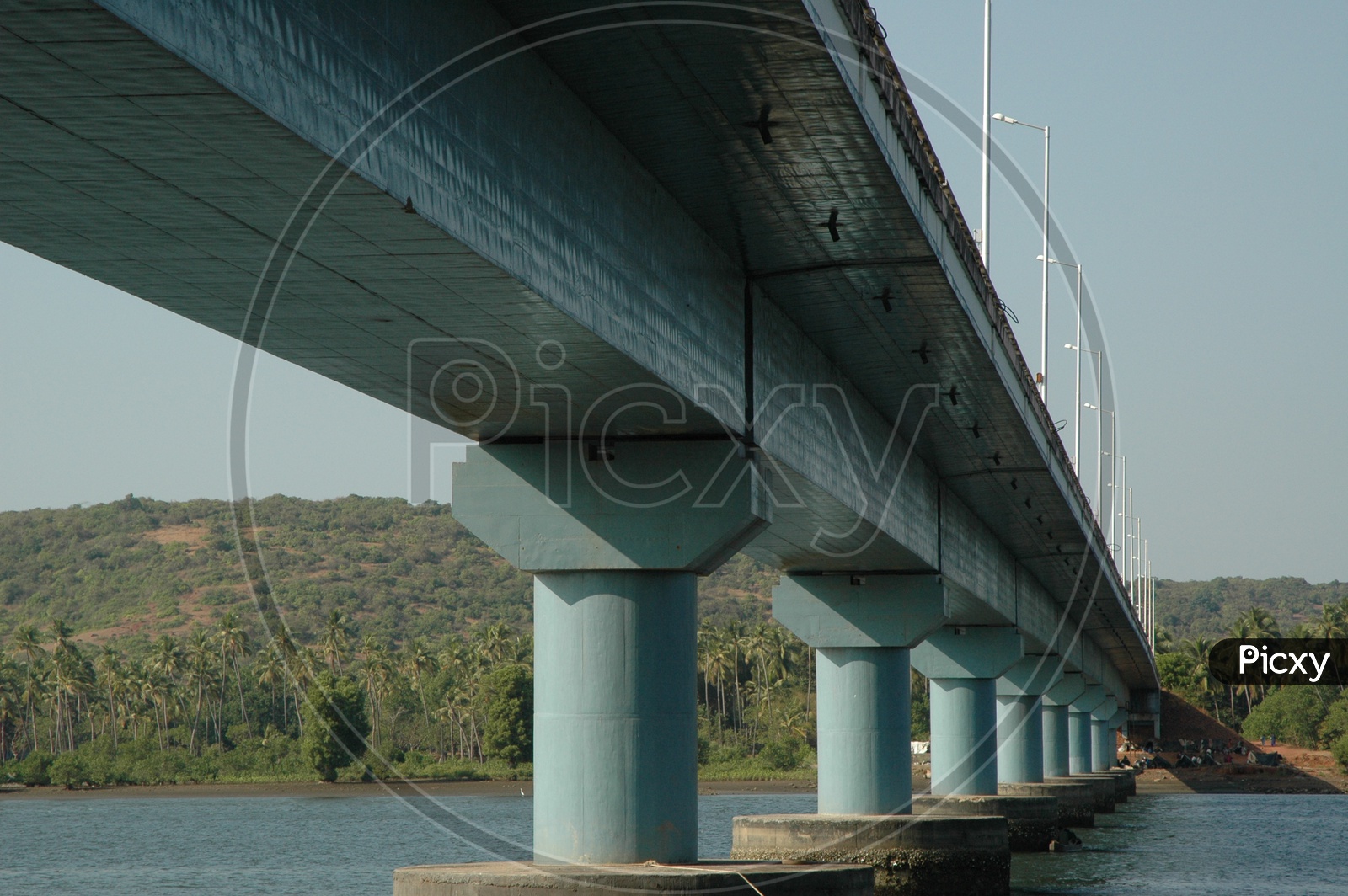 Pillars of Mandovi bridge over the Mandovi river