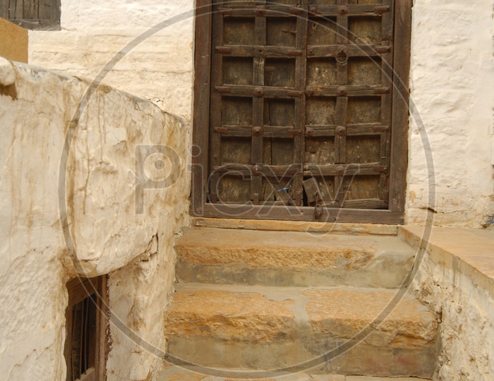 Old wooden door of an ancient Building