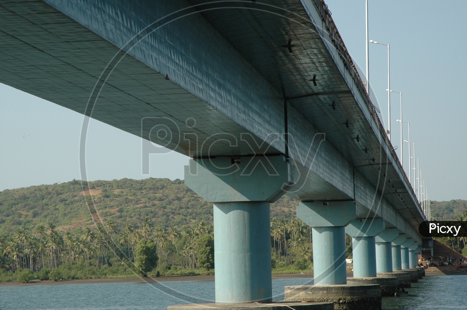 Pillars of Mandovi bridge over the Mandovi river