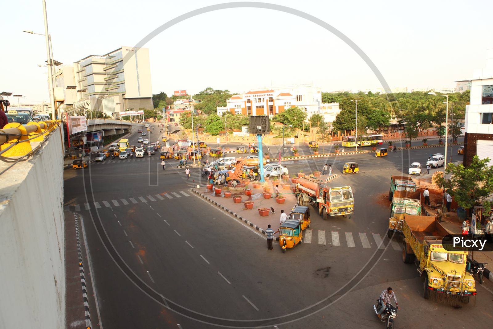 View of Hi-tech city junction with traffic on the roads