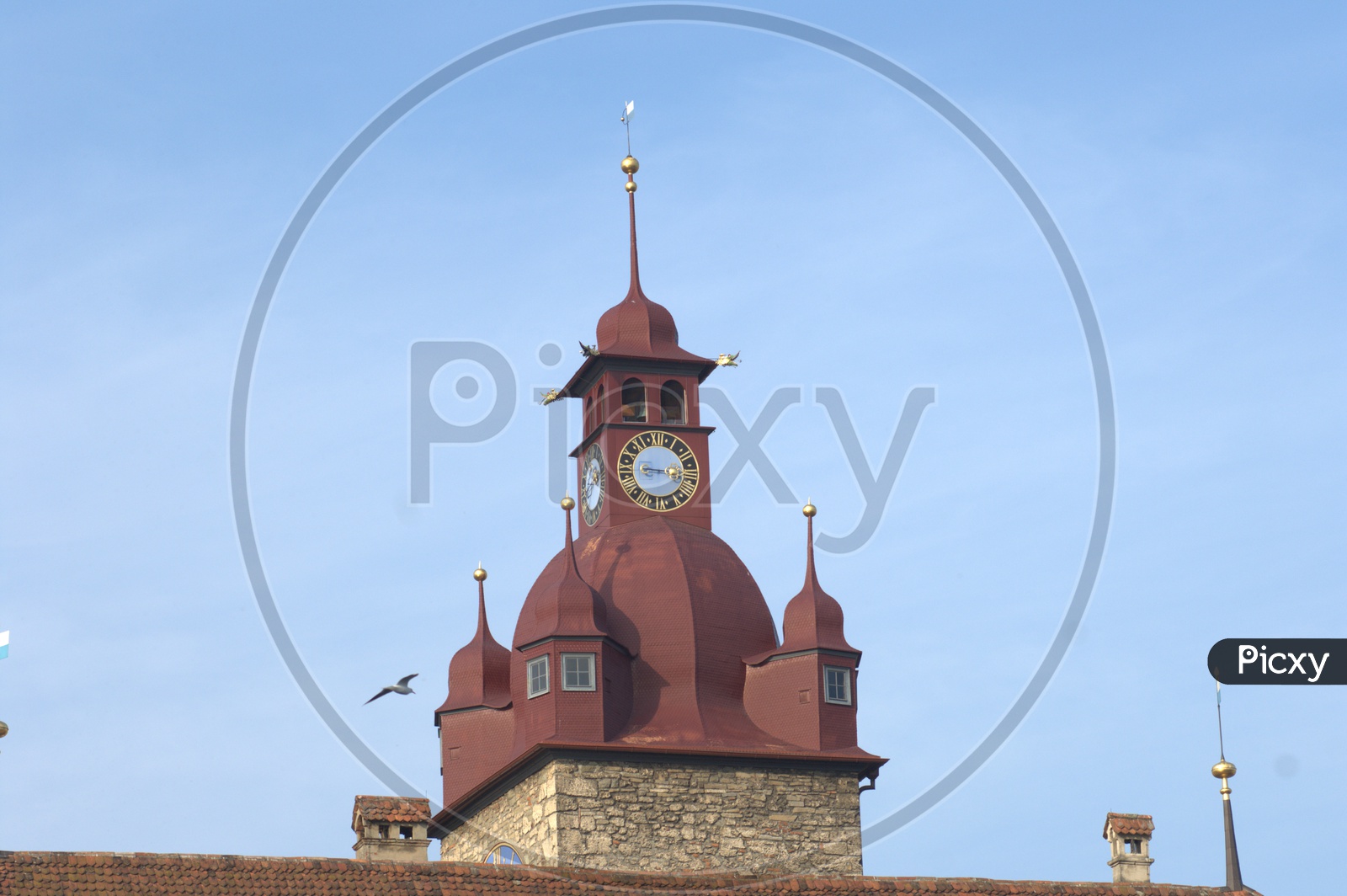 Medieval stone clock tower landmark Zyrt tower