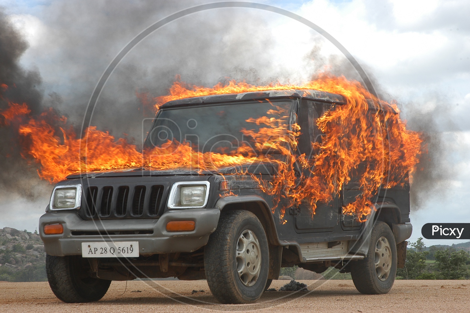 Car Set on Fire For a Movie Sequence