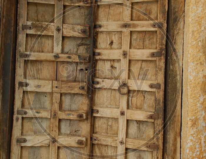 Old wooden door of an ancient Building