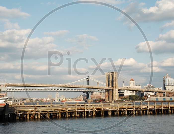 View of both Brooklyn bridge and Manhattan bridge over the East river