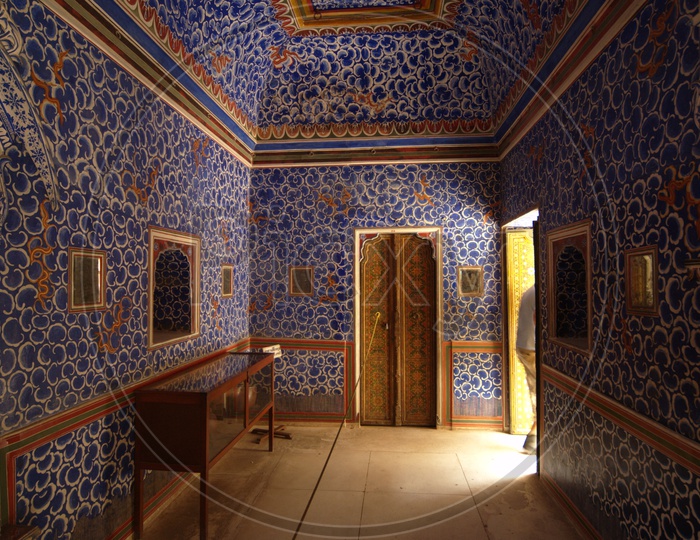 Interior of Junagarh fort in blue and white design