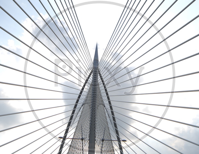 Close up of Cable-stayed or chords bridge
