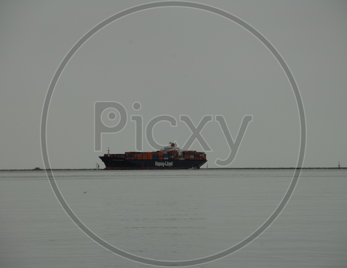 Container ship moving on the sea
