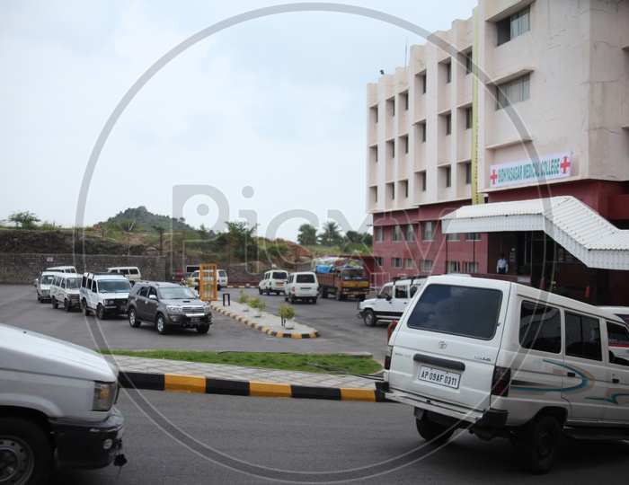 Cars Arriving At a Hospital Entrance