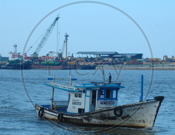 Fishing trawler  in the sea near the port