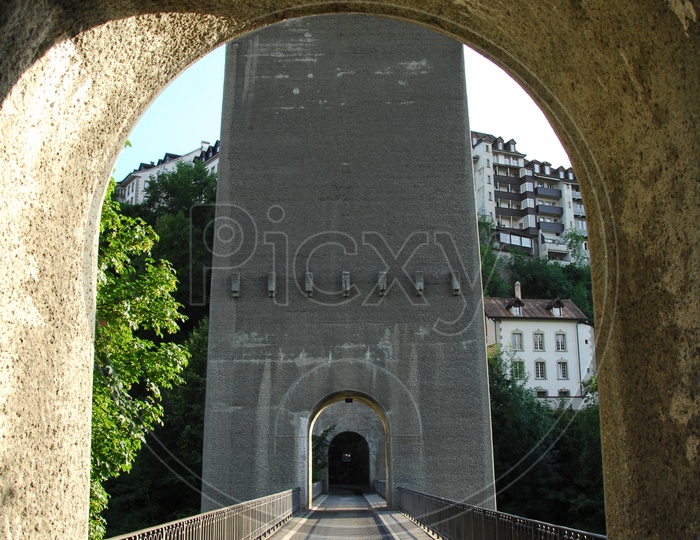 Path leading to Arches entrances of a bridge