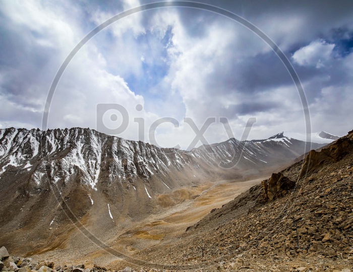 Landscape of snow-capped Mountains of Leh