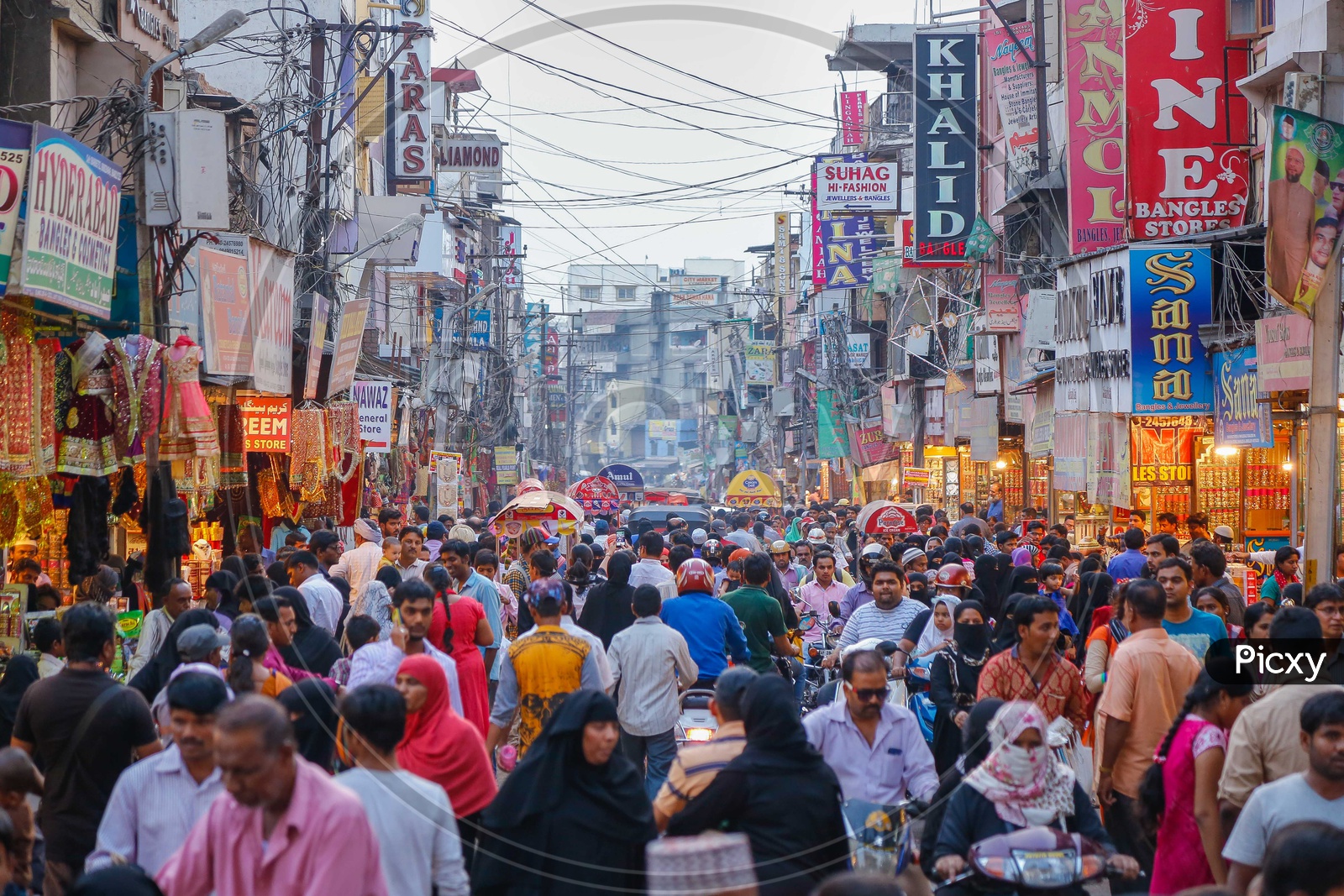 Crowd at street bazaar