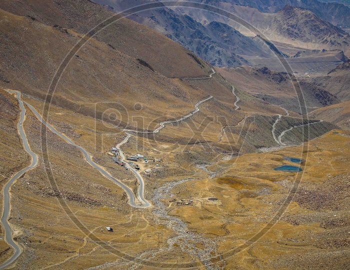Aerial view of the road patterns through the hills