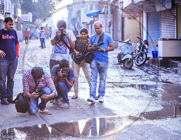 Group of photographers in a street during a photo walk