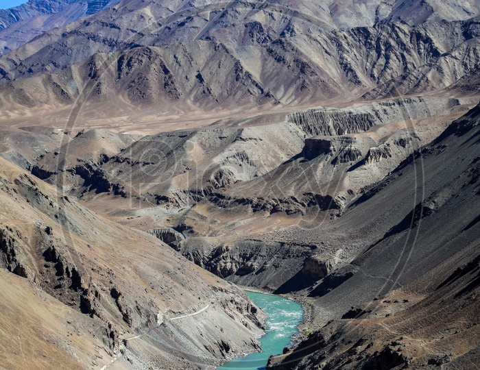 Indus river flowing in a valley