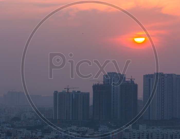 Sunset and High rise Apartments in Hyderabad