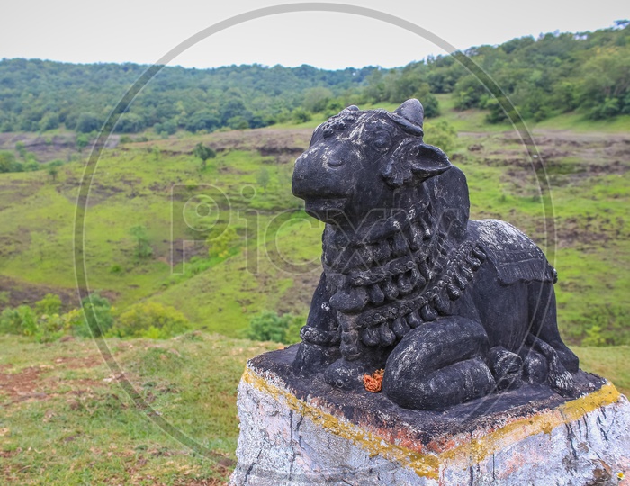 Statue of Nandi by the green land