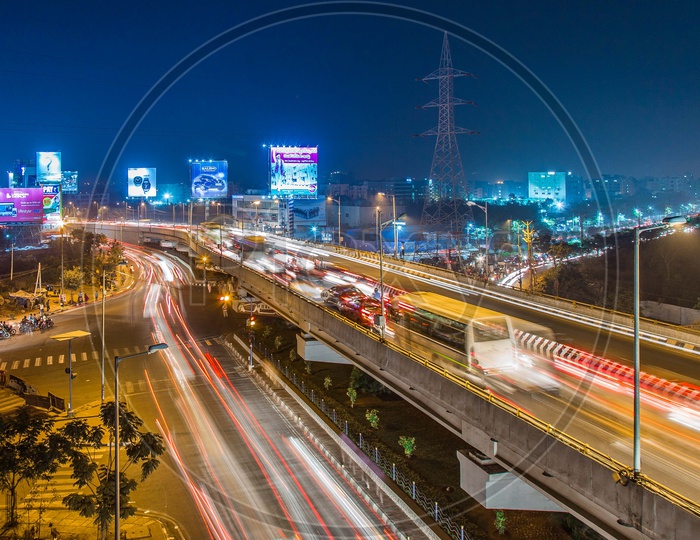 Long Exposure Shot Of a Flyover With Vehicles Moving - KPHB hi tech city fly over.