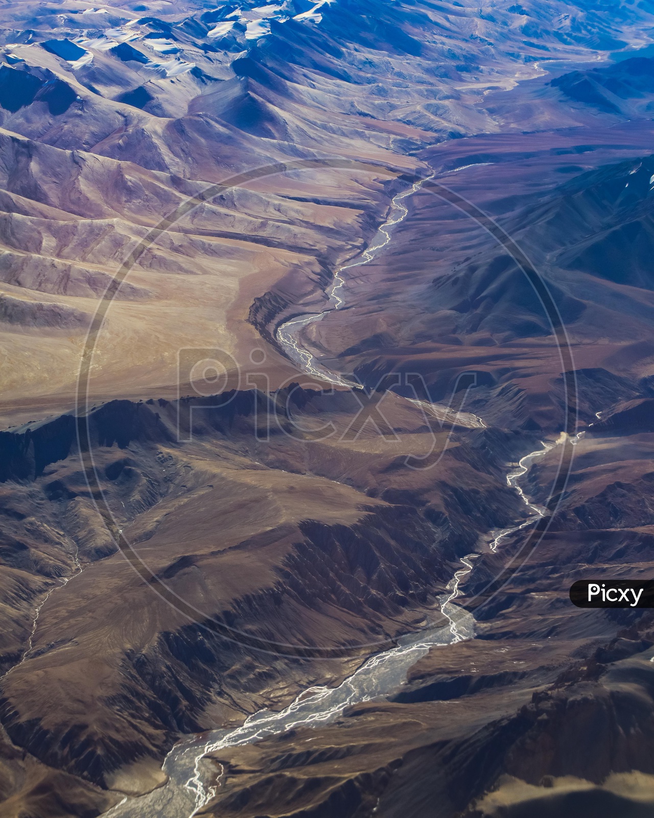 Aerial view of River flowing through the Himalayas