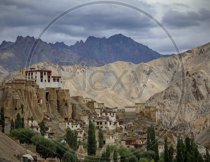 Landscape of Monastery alongside the mountains