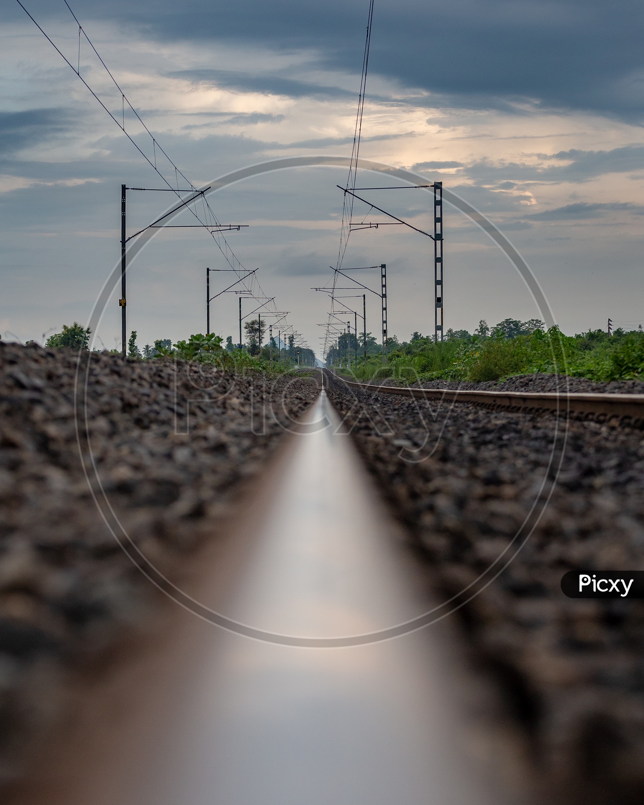 Railway Track With Electricity Poles