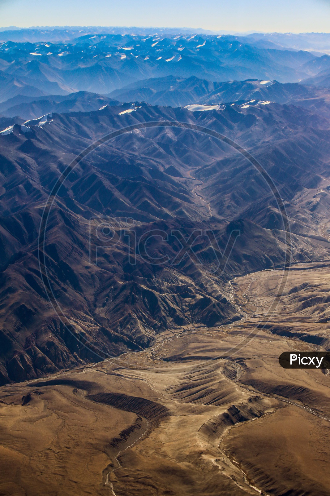 Landscape of beautiful mountains of leh captured from flight