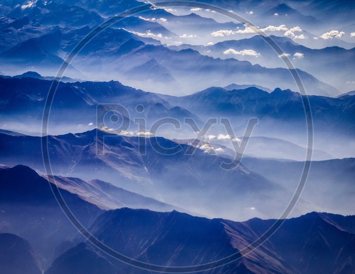 Landscape of beautiful mountains of leh captured from flight