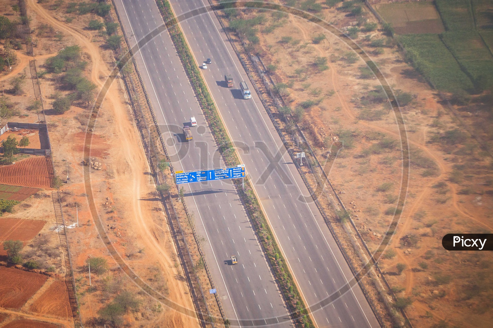 Aerial view of Highway or Expressway with Vehicles on Road