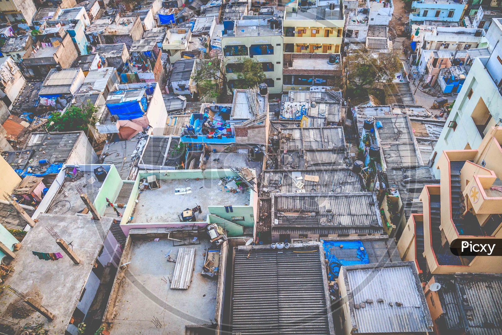 Aerial View of House Terraces in a Residential Area Slum