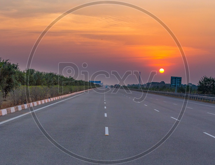 Sunset at a ORR  express way with a Golden Hour Sky
