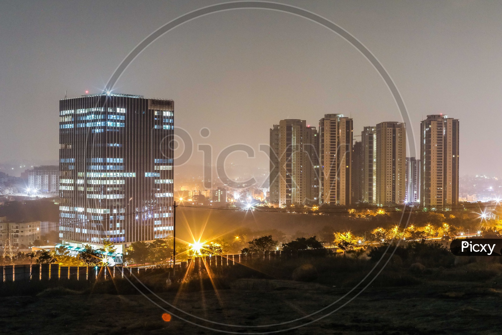 Long Exposure Shot of High Rise Buildings  In Hyderabad City
