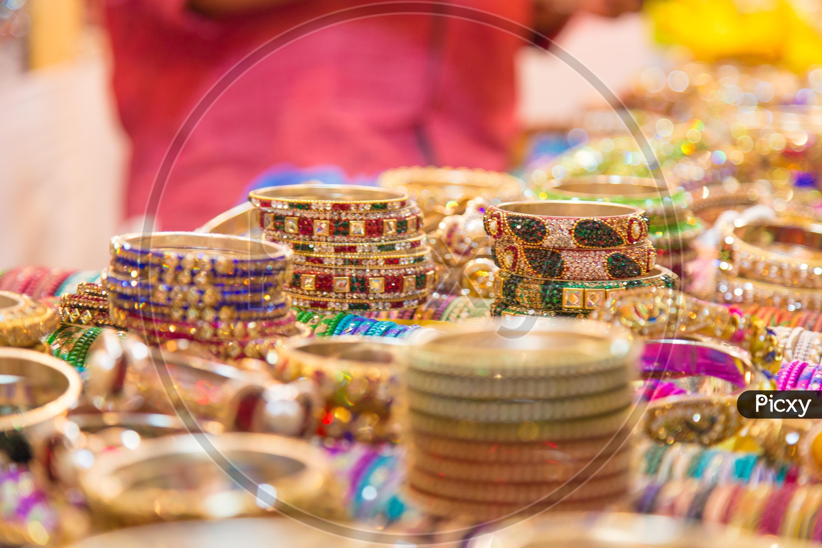 Gold coated fancy bangles at display in street bazaar