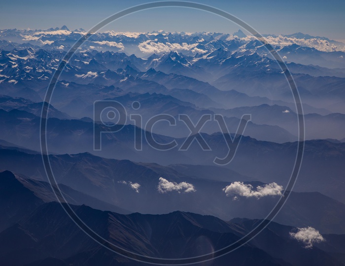 Snow-capped Mountains of leh in Aerial View captured from flight window