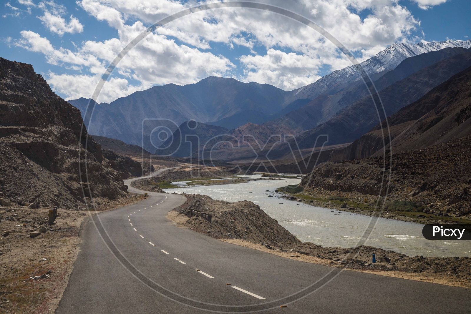 Landscape of Roadway alongside the Zanskar River