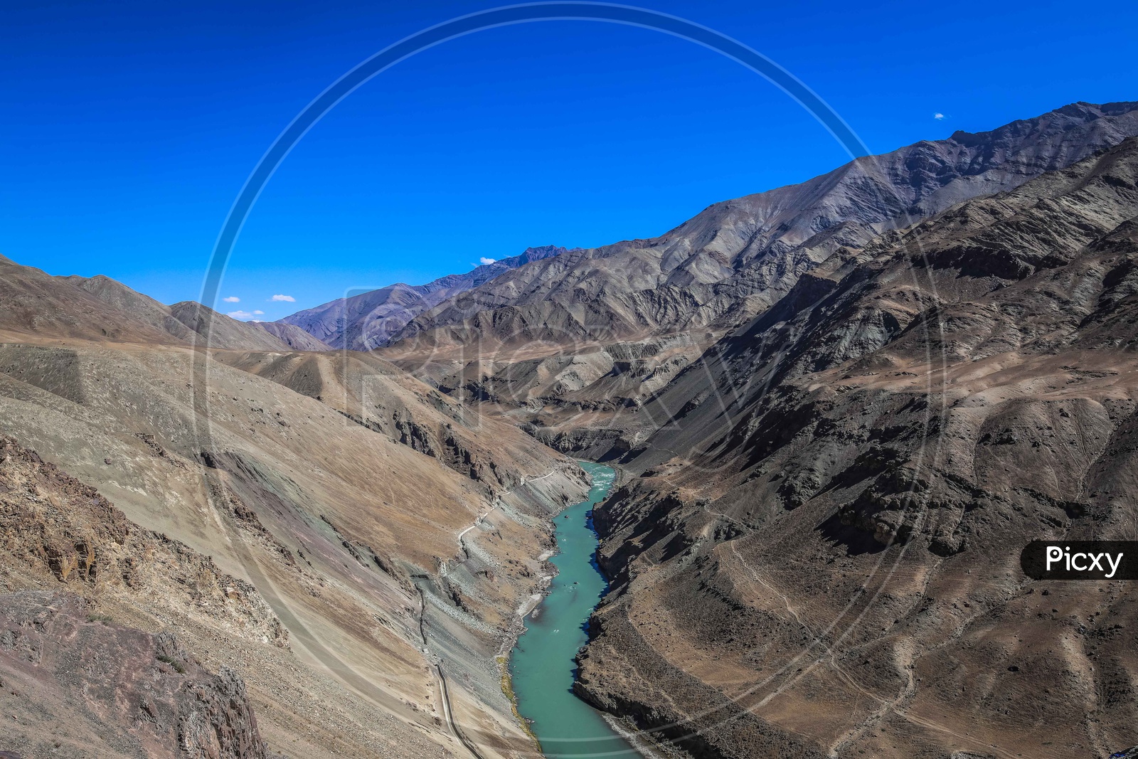 Mountains of leh with water flow