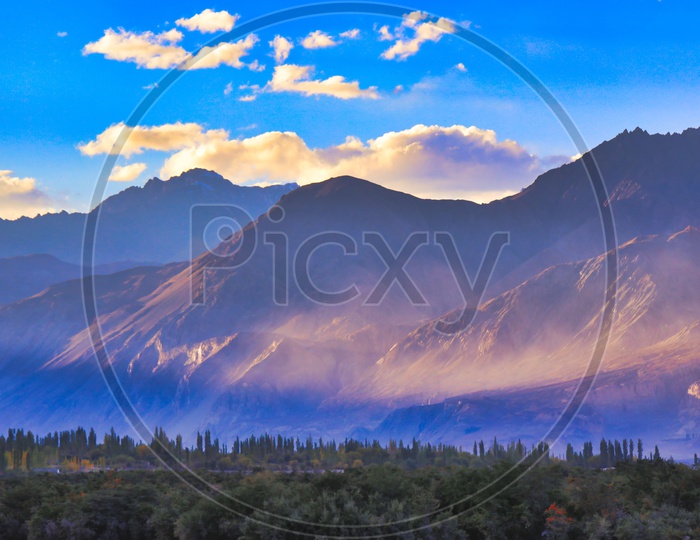 Landscape of mountains during the sunrise