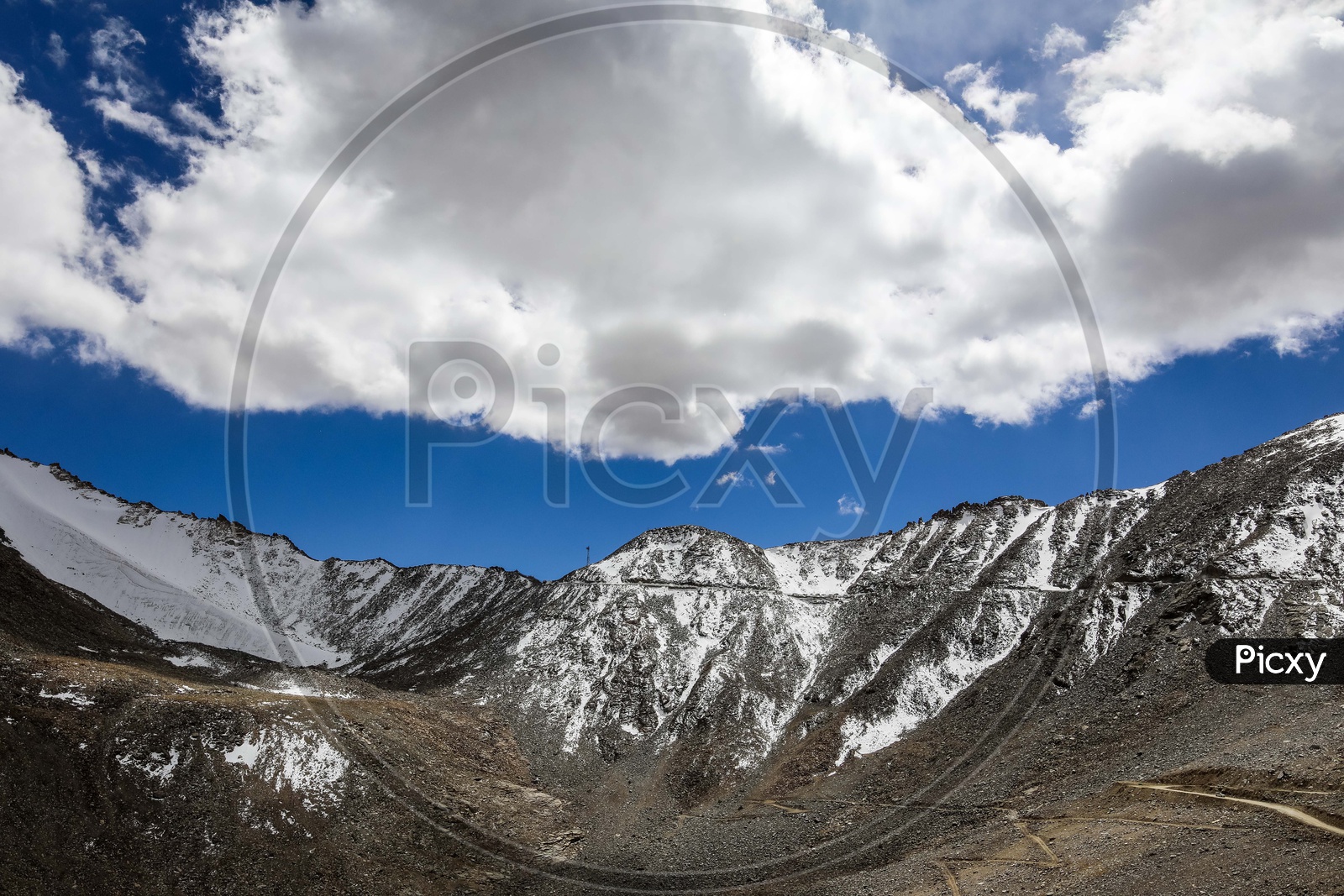 Landscape of snow capped mountains