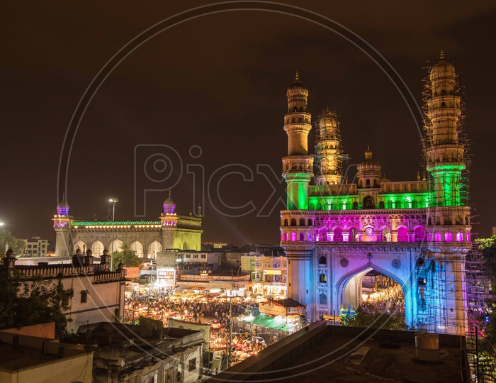 View of Charminar lights during the Ramadan Season